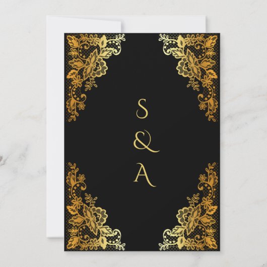 Elegant Goud en Zwart Arabisch en Engels Bruiloft Kaart (Achterkant)