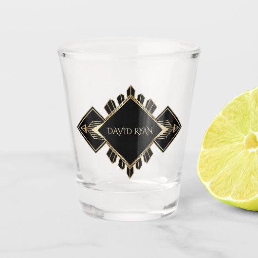 Elegant goud en zwart Art Deco monogram Shot Glas (Voorkant)