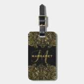 Elegant goud en zwart bloemmotief kant bagagelabel (Voorkant verticaal)