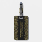 Elegant goud en zwart bloemmotief kant bagagelabel (Achterkant verticaal)