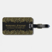 Elegant goud en zwart bloemmotief kant bagagelabel (Achterkant horizontaal)