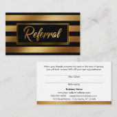 Elegant Goud en Zwart Bold Gestreepte Verwijzende  Aanbevelingskaartje (Voorkant / Achterkant)
