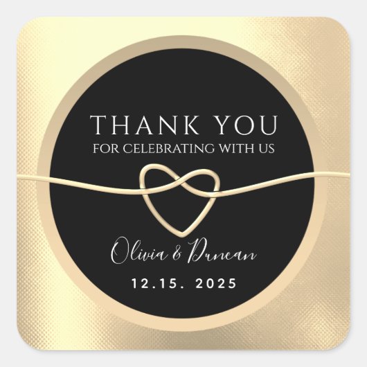 Elegant Goud en Zwart Bruiloft Dank u Vierkante Sticker (Voorkant)