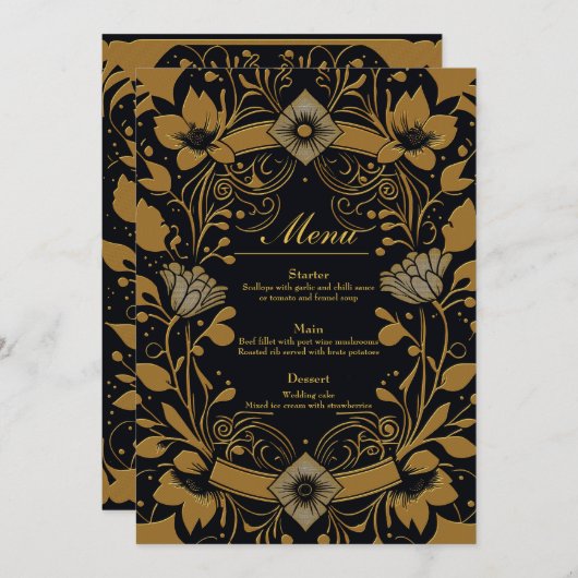 Elegant goud- en zwart design menu (Voorkant / Achterkant)