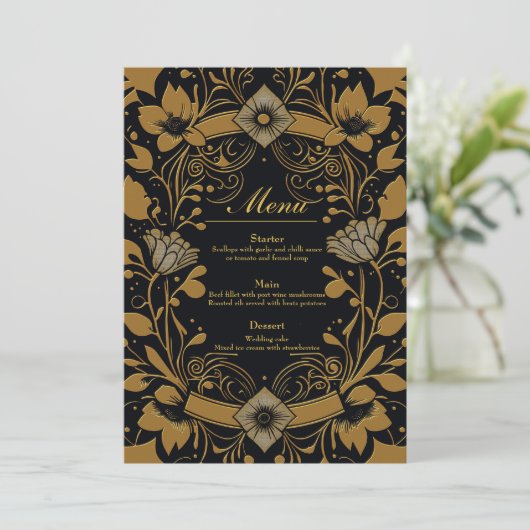 Elegant goud- en zwart design menu (Staand voorkant)
