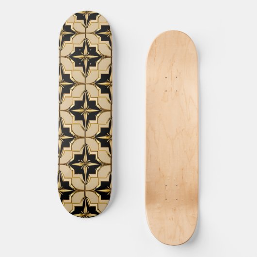Elegant goud en zwart geometrisch patroon persoonlijk skateboard (Voorkant)