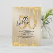 Elegant Goud en Zwart Glitter 50e Foto Verjaardag Kaart (Staand voorkant)