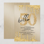 Elegant Goud en Zwart Glitter 50e Foto Verjaardag Kaart (Voorkant / Achterkant)