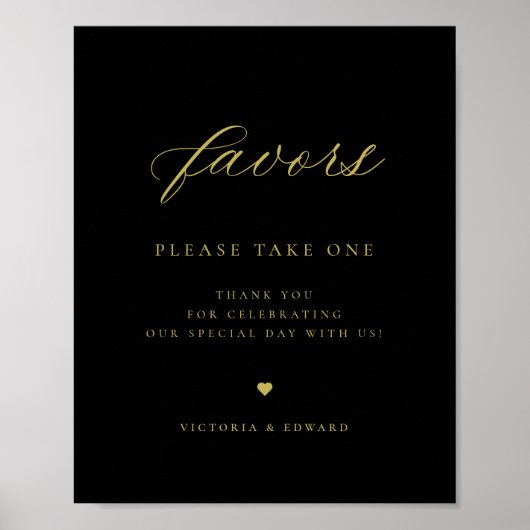Elegant Goud en Zwart Huwelijksgunst Poster (Voorkant)