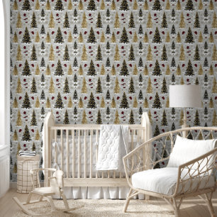Elegant goud en zwart kerstpatroon - Feestelijk Behang