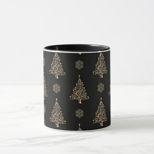 Elegant goud- en zwart kerstpatroon mok (Midden)