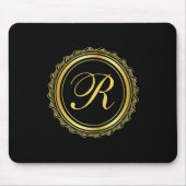 Elegant goud en zwart medaillon monogram muismat (Voorkant)