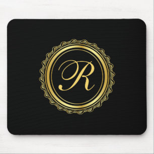 Elegant goud en zwart medaillon monogram muismat