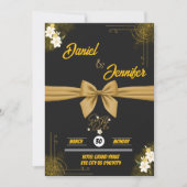Elegant goud en zwart met witte bloemen bruiloft save the date (Voorkant)