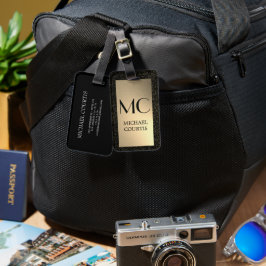 Elegant Goud en zwart Metallic Monogrammed Naam Bagagelabel