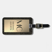 Elegant Goud en zwart Metallic Monogrammed Naam Bagagelabel (Voorkant horizontaal)