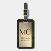 Elegant Goud en zwart Metallic Monogrammed Naam Bagagelabel (Voorkant verticaal)