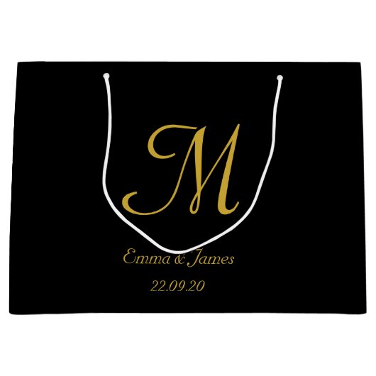Elegant Goud en Zwart Monogram Naam Gepersonalisee Groot Cadeauzakje (Voorkant)