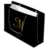 Elegant Goud en Zwart Monogram Naam Gepersonalisee Groot Cadeauzakje (Voorkant Gekanteld)