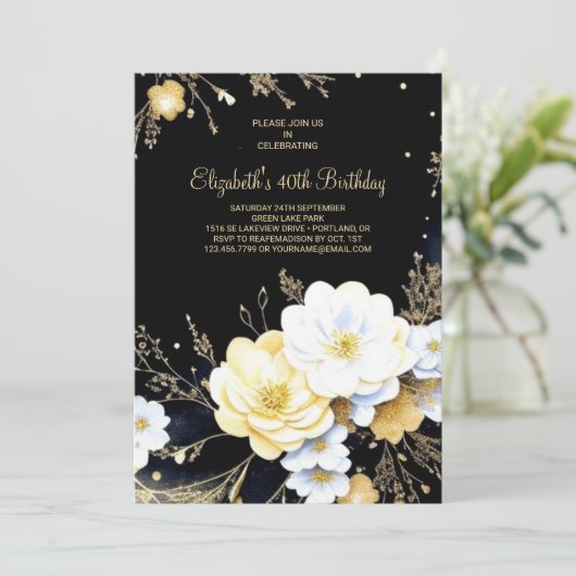 Elegant Goud en Zwart Online 40e Verjaardag Kaart (Staand voorkant)