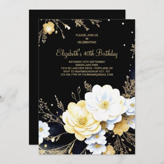 Elegant Goud en Zwart Online 40e Verjaardag Kaart (Voorkant / Achterkant)