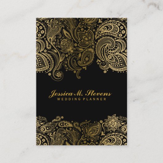Elegant goud en zwart Paisley 3 bruiloft planner Visitekaartje (Voorkant)