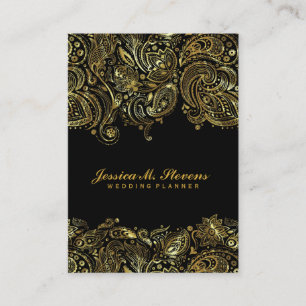 Elegant goud en zwart Paisley 3 bruiloft planner Visitekaartje