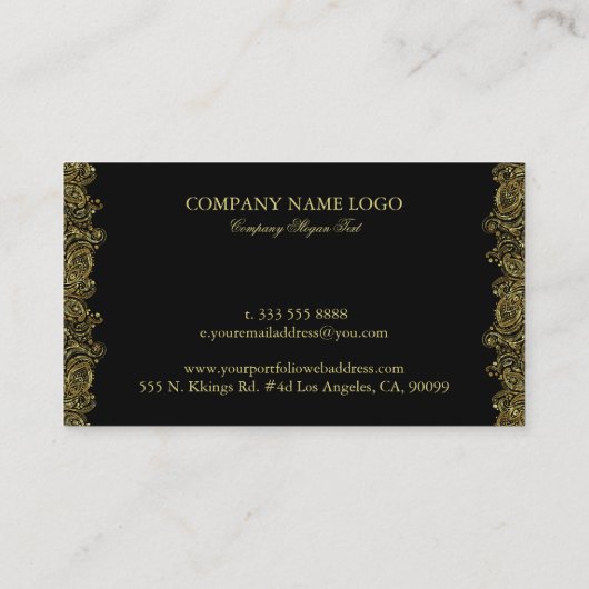 Elegant Goud en Zwart Paisley Bruiloft Planner Visitekaartje (Achterkant)
