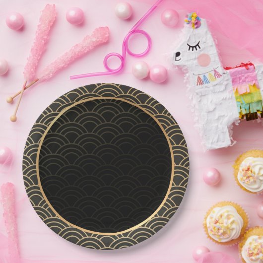 Elegant goud- en zwart patroon papieren bordje (Feest)