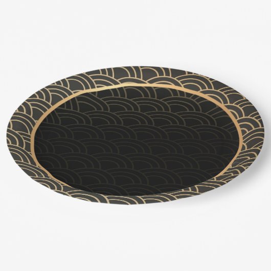 Elegant goud- en zwart patroon papieren bordje (Gekanteld)