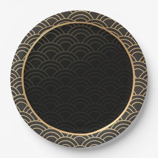 Elegant goud- en zwart patroon papieren bordje (Voorkant)