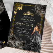 Elegant Goud en Zwart Rozen Prinses Quinceañera Kaart