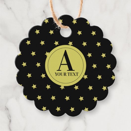 Elegant goud en zwart ster patroon monogram bedankjes labels (Voorkant)