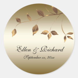 Elegant Goud en Zwart, Vallende bladeren Ronde Sticker
