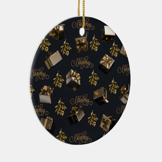 Elegant goud en zwart vrolijk kerstfeest keramisch ornament (Rechts)