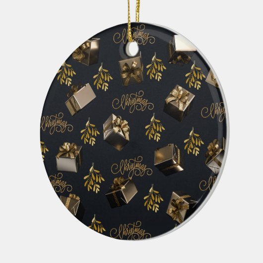 Elegant goud en zwart vrolijk kerstfeest keramisch ornament (Links)