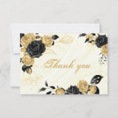 elegant goud en zwarte bloemen botanisch bedankkaart (Voorkant)