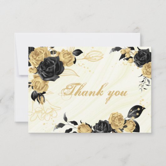 elegant goud en zwarte bloemen botanisch bedankkaart (Voorkant)