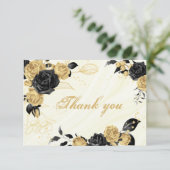elegant goud en zwarte bloemen botanisch bedankkaart (Staand voorkant)