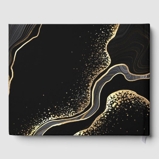 elegant goud en zwarte bloemen botanisch gastenboek (Achterkant)