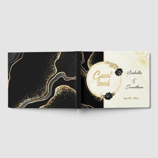 elegant goud en zwarte bloemen botanisch gastenboek (Volledig)