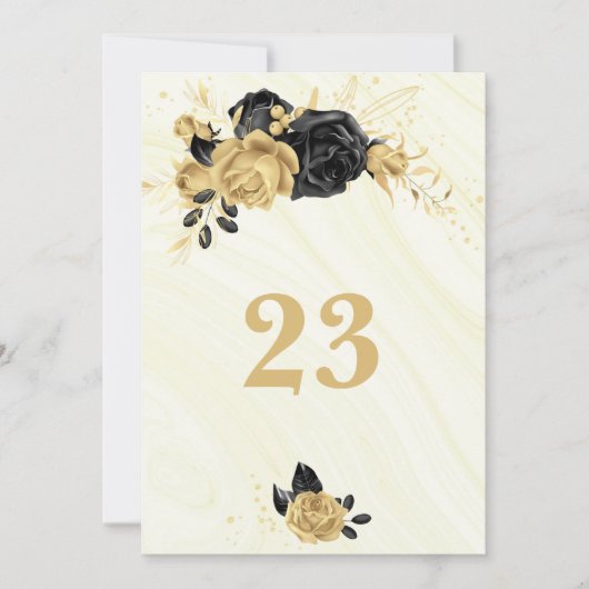 Elegant goud- en zwarte bloemetnummer kaart (Voorkant)