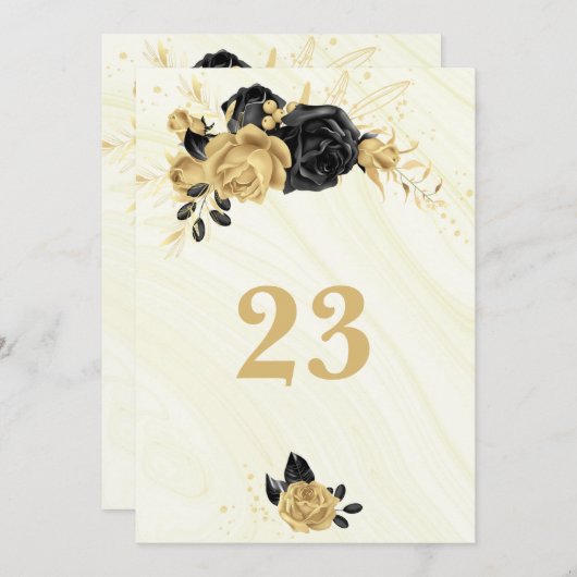 Elegant goud- en zwarte bloemetnummer kaart (Voorkant / Achterkant)
