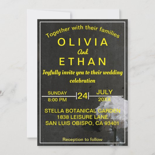 Elegant goud en zwarte floral Wedding Invitation Kaart (Voorkant)