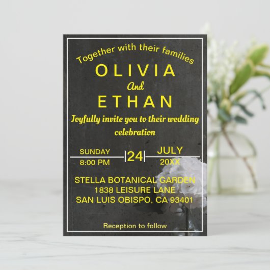 Elegant goud en zwarte floral Wedding Invitation Kaart (Staand voorkant)