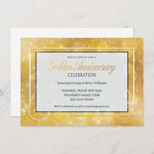 Elegant Goud en Zwarte Gouden Bruiloft Jubileum Kaart (Voorkant / Achterkant)