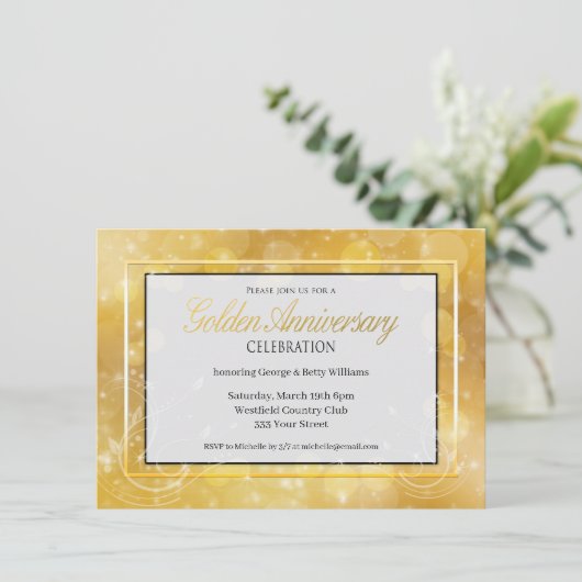 Elegant Goud en Zwarte Gouden Bruiloft Jubileum Kaart (Staand voorkant)