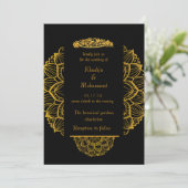 elegant goud en zwarte islamitische bruiloft kaart (Staand voorkant)