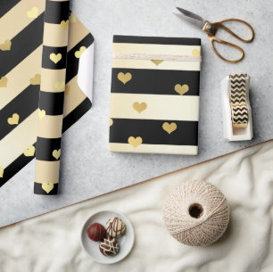 Elegant goud- en zwarte Valentijnsdag hartpatroon Cadeaupapier