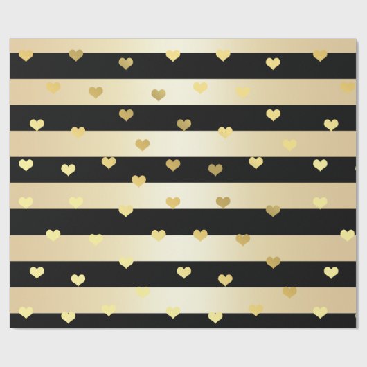 Elegant goud- en zwarte Valentijnsdag hartpatroon Cadeaupapier (Vlak)